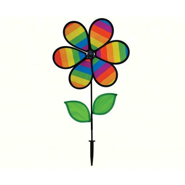 In The Breeze 12 in. Rainbow Stripe Flower Spinner with Leaves ITB2792